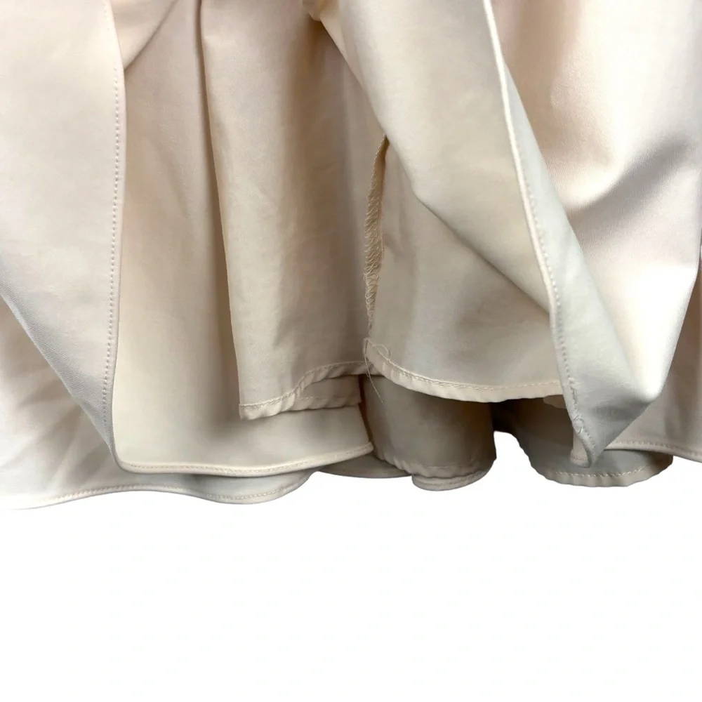 GAL MEETS GLAM ELEANOR PUFF SLEEVE TIE WAIST CREAM SATIN TWILL DRESS